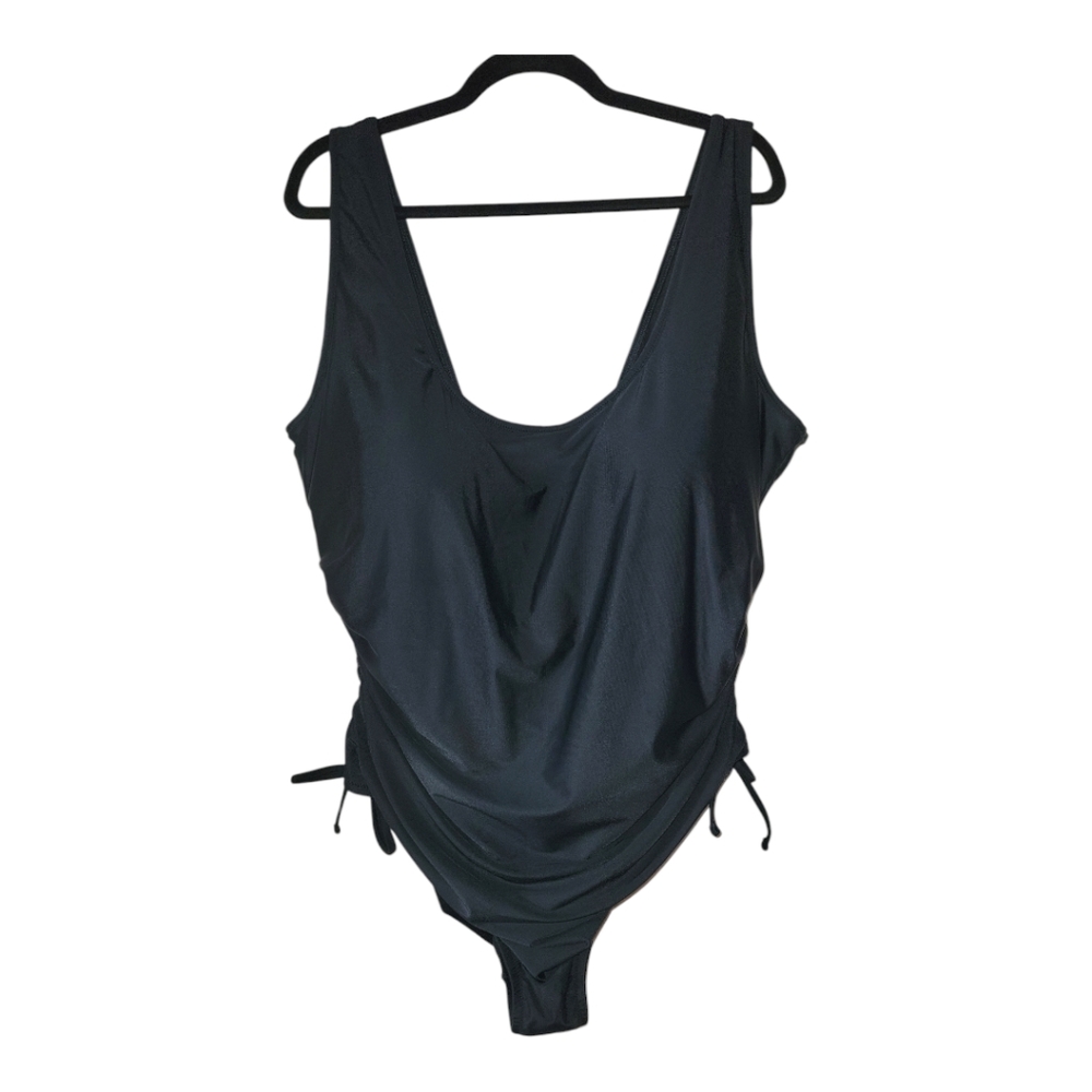J.CREW Ruched side-tie one-piece swimsuit, 24 (3X), Black, padded, lined, NWT
